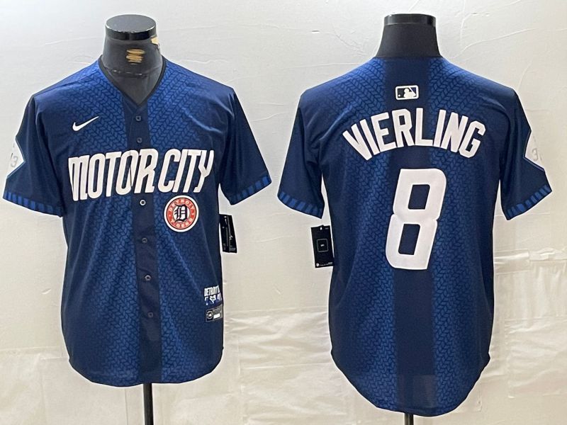 Men Detroit Tigers #8 Vierling Blue City Edition Nike 2024 MLB Jersey style 11